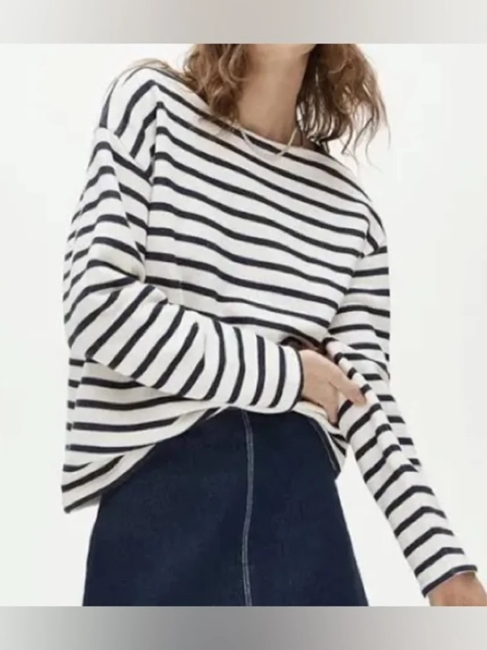 J crew women's S Heritage terry boatneck sweatshirt boat neck alegra stripe navy